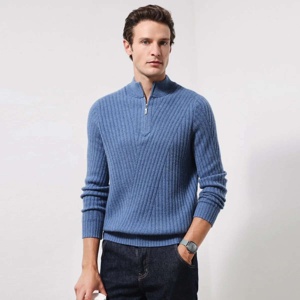100% Cashmere Mens Ribbed Sweater sold by COMOBOCA