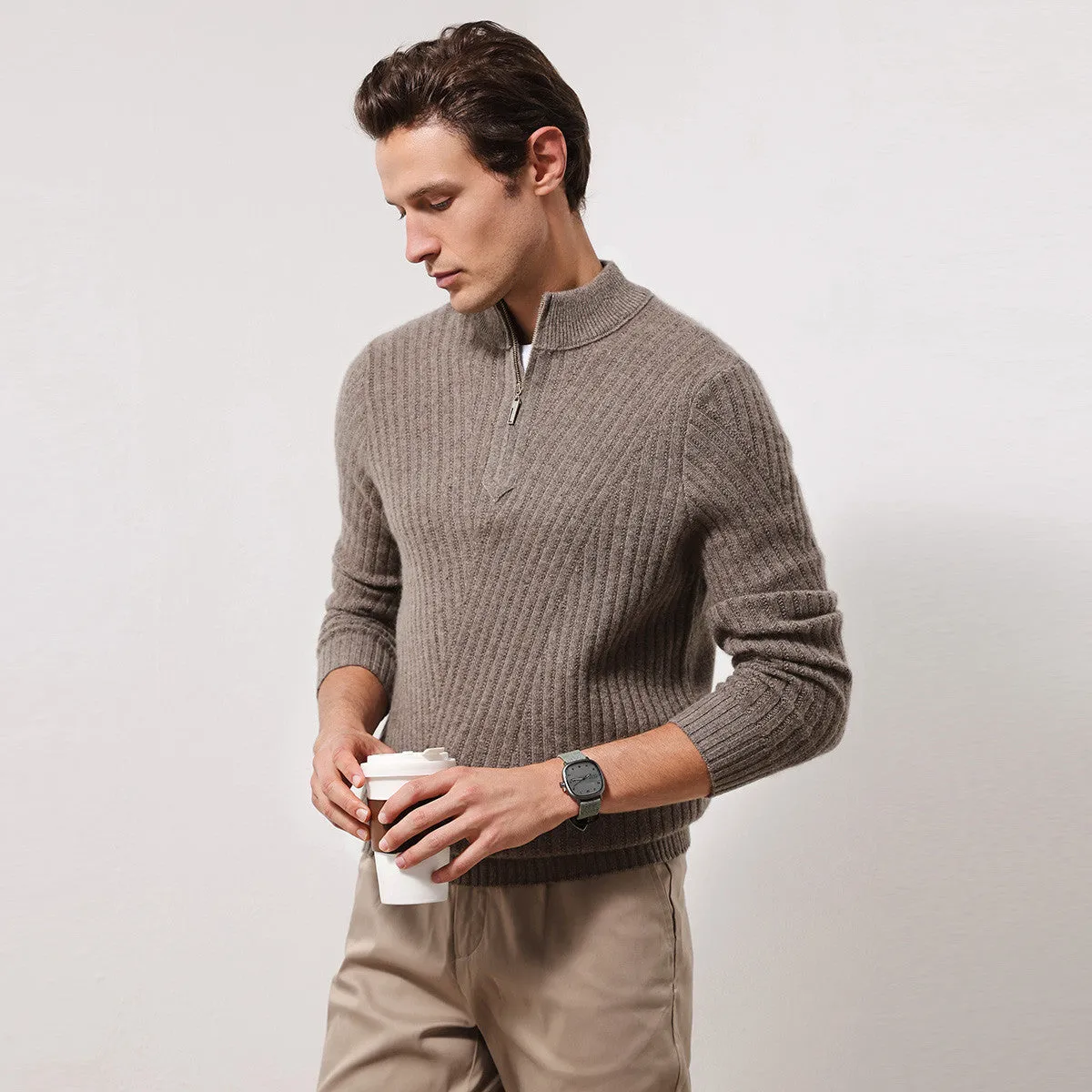 100% Cashmere Mens Ribbed Sweater sold by COMOBOCA product image thumbnail 2
