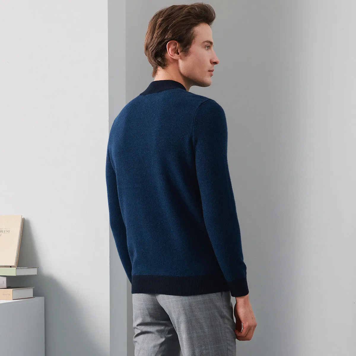 100% Cashmere Men's Mock Neck Jacquard Sweater sold by COMOBOCA product image thumbnail 2