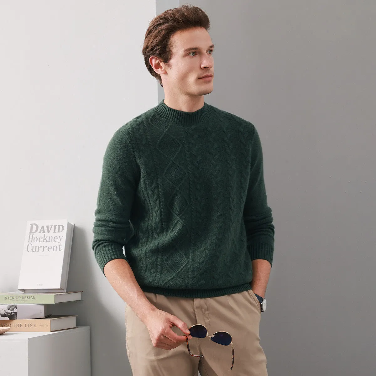 100% Cashmere Men's Ribbed Mock Neck Sweater sold by COMOBOCA product image thumbnail 2