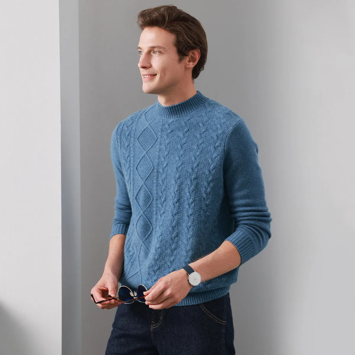 100% Cashmere Men's Ribbed Mock Neck Sweater sold by COMOBOCA product image thumbnail 3