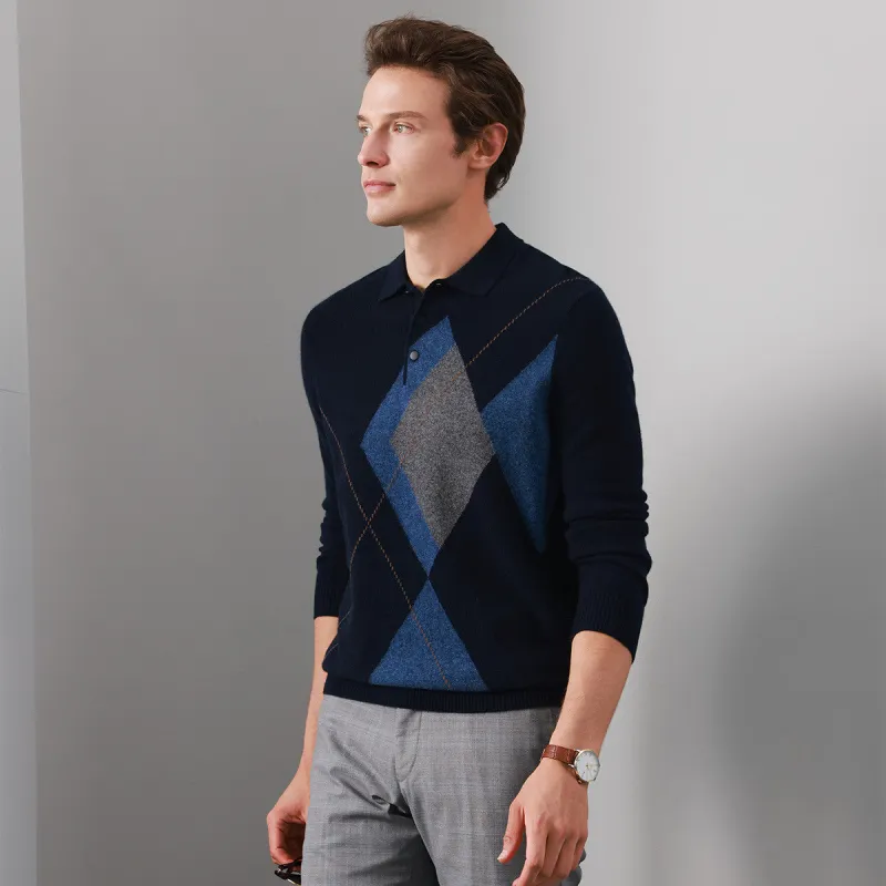 100% Cashmere Mens Color Block Sweater sold by COMOBOCA