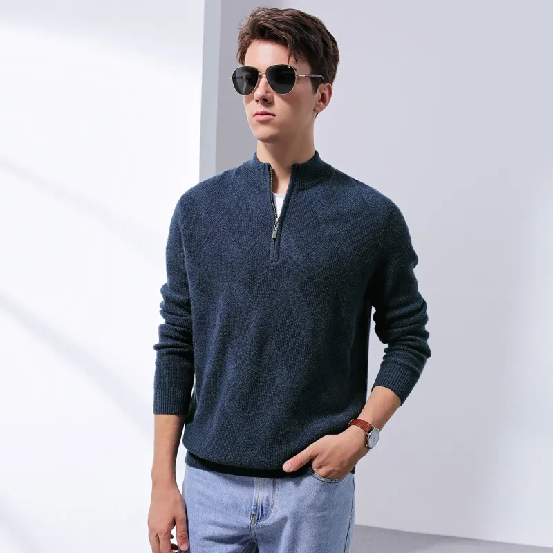 100% Cashmere Mens Zipper Mock Neck Sweater sold by COMOBOCA