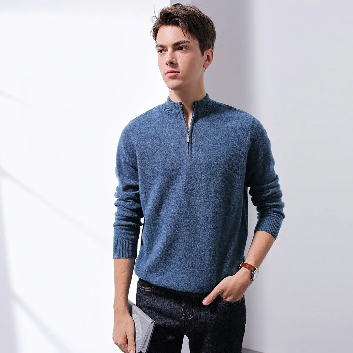 100% Cashmere Mens Zipper Mock Neck Sweater sold by COMOBOCA
