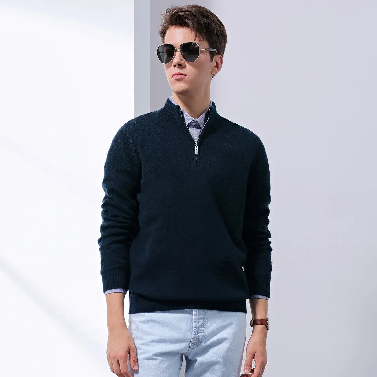 100% Cashmere Mens Zipper Mock Neck Sweater sold by COMOBOCA product image thumbnail 2