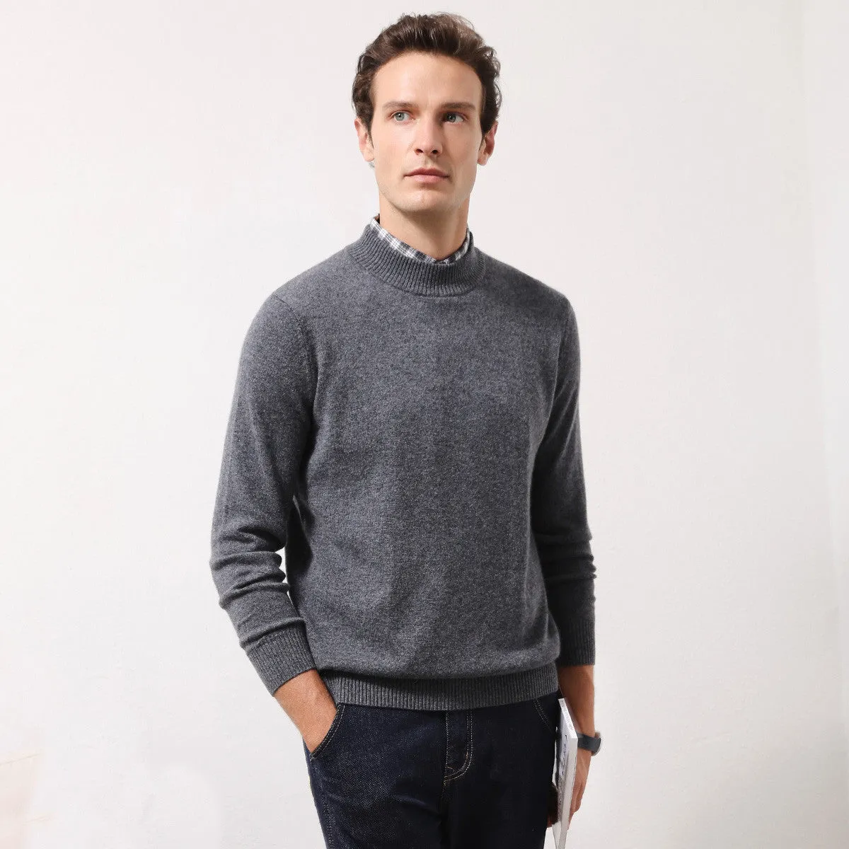 100% Cashmere Men's Mock Neck Knit Sweater sold by COMOBOCA product image thumbnail 4