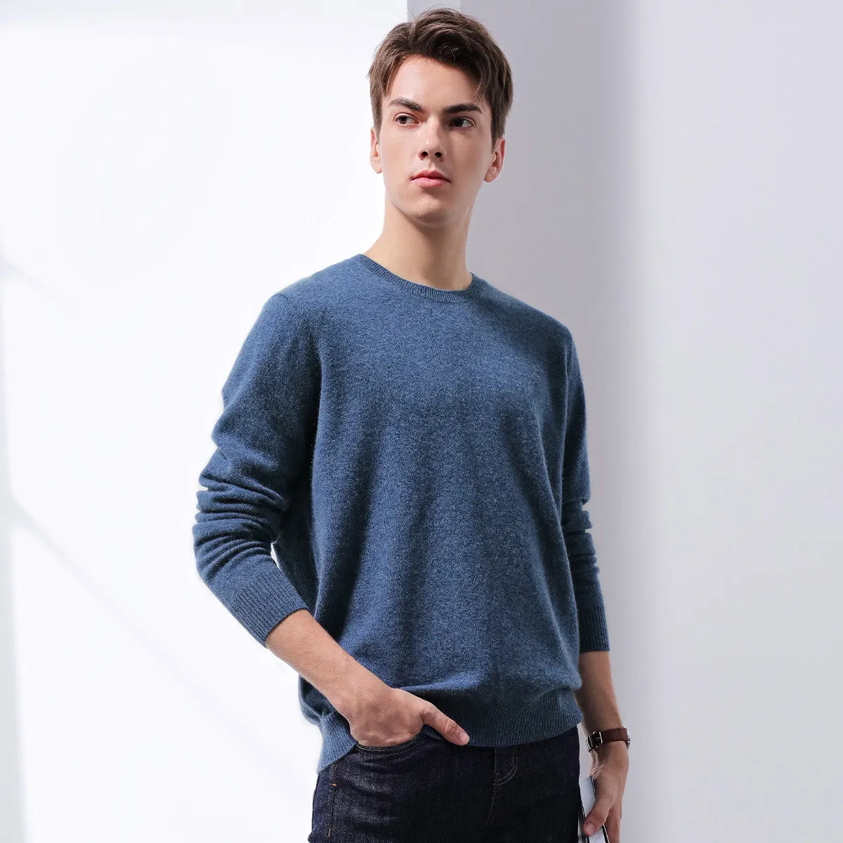 100% Cashmere Men's Round Neck Sweater sold by COMOBOCA product image thumbnail 4