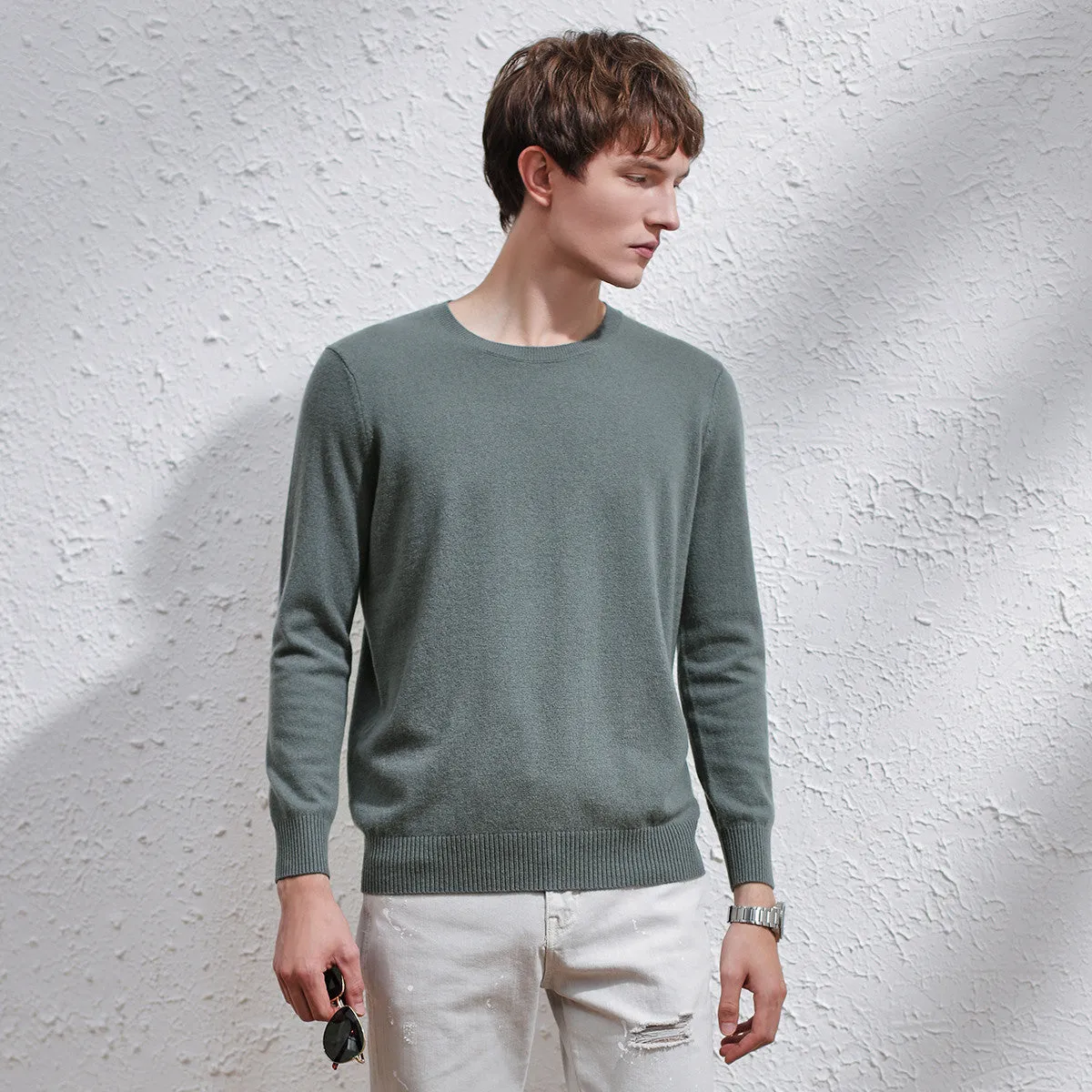 100% Cashmere Men's Round Neck Sweater sold by COMOBOCA