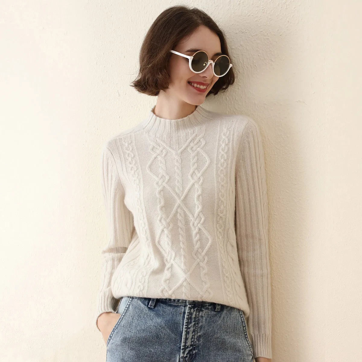 100% Cashmere Women's Mock Neck Knit Sweater sold by COMOBOCA product image thumbnail 4