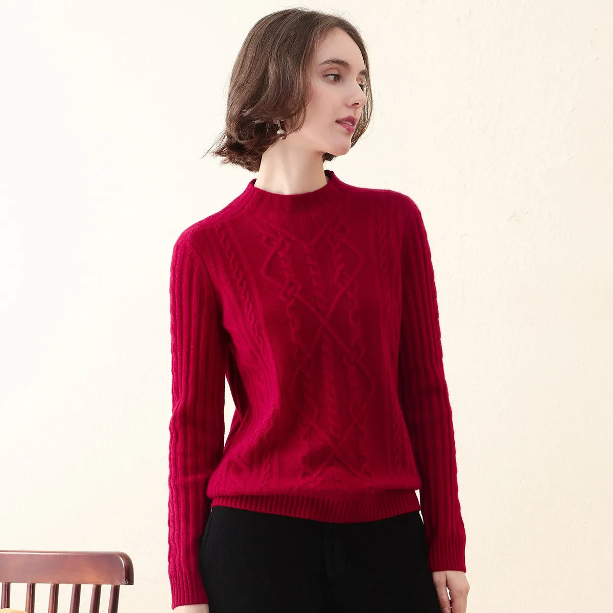 100% Cashmere Women's Mock Neck Knit Sweater sold by COMOBOCA product image thumbnail 2