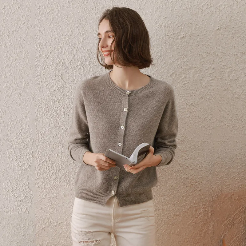 100% Wool Women's Round Neck Cardigan Sweater sold by COMOBOCA