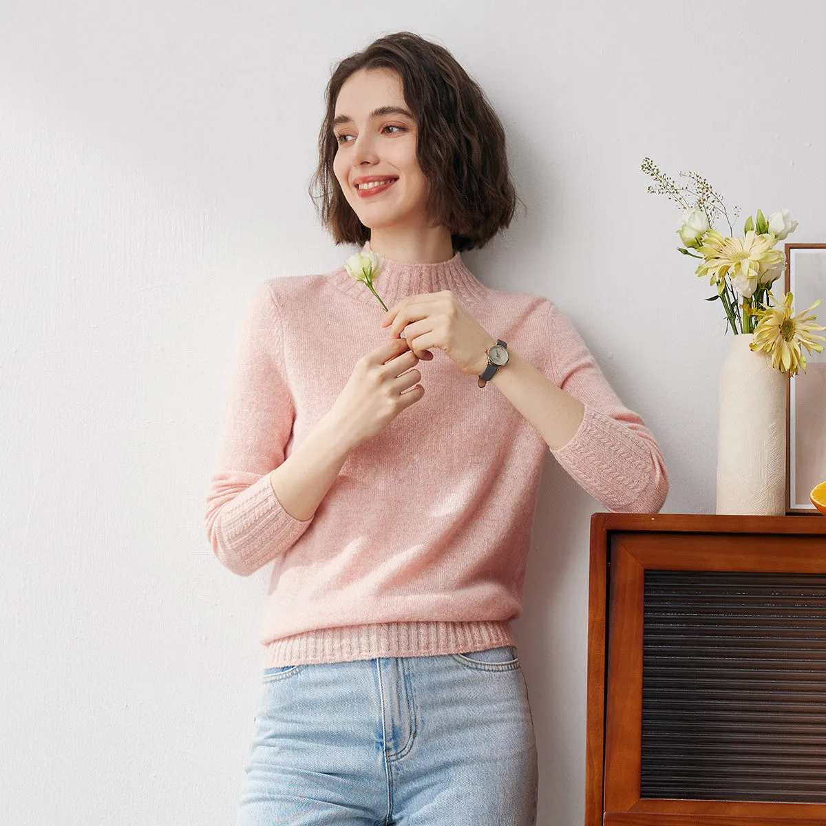 100% Cashmere Women's Mock Neck Knit Sweater sold by COMOBOCA