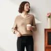 100% Cashmere Women's Lantern Sleeve V-Neck Knit Sweater sold by COMOBOCA