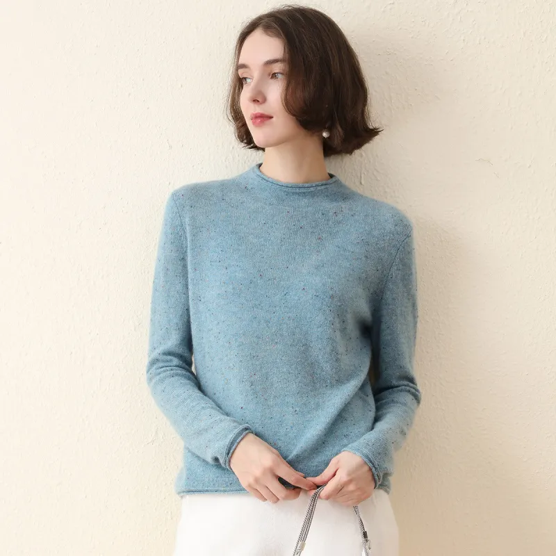 100% Cashmere Women's Round Neck Knit sweater made by COMOBOCA