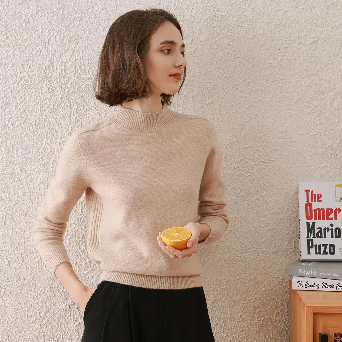 100% Wool Women's All-Match Mock Neck Sweater sold by COMOBOCA product image thumbnail 3