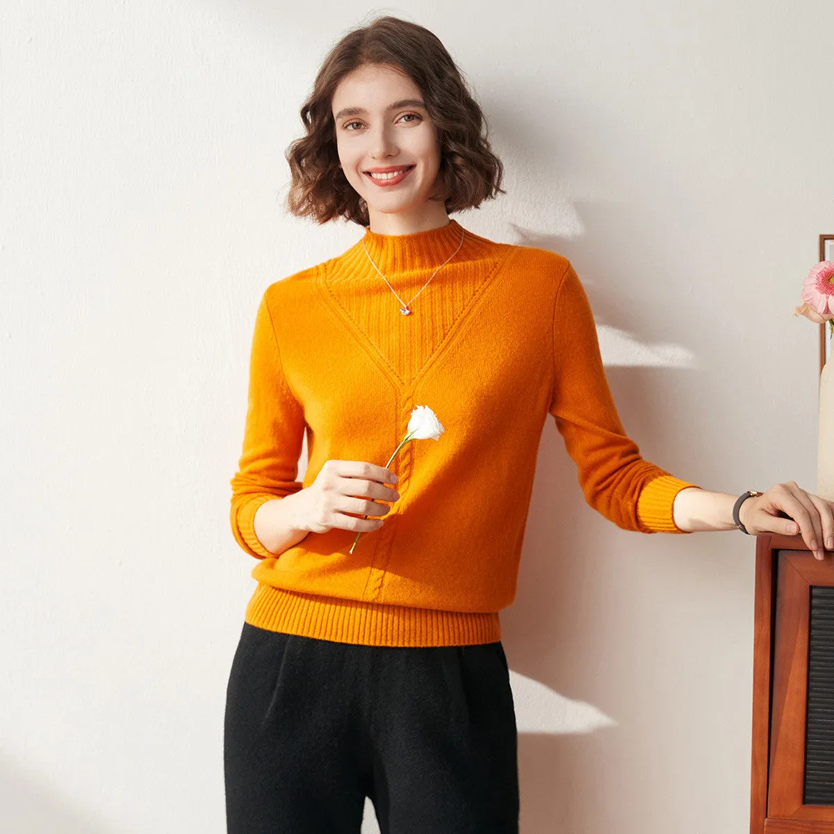 100% Cashmere Mock Neck Cable Knit Sweater sold by COMOBOCA