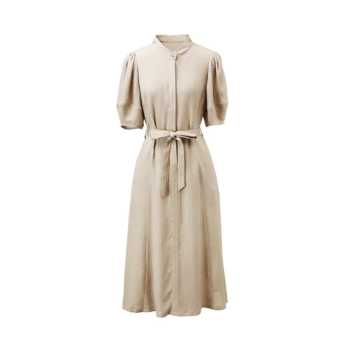 100% Mulberry Silk Waist Cinched Shirt Dress sold by COMOBOCA product image thumbnail 3