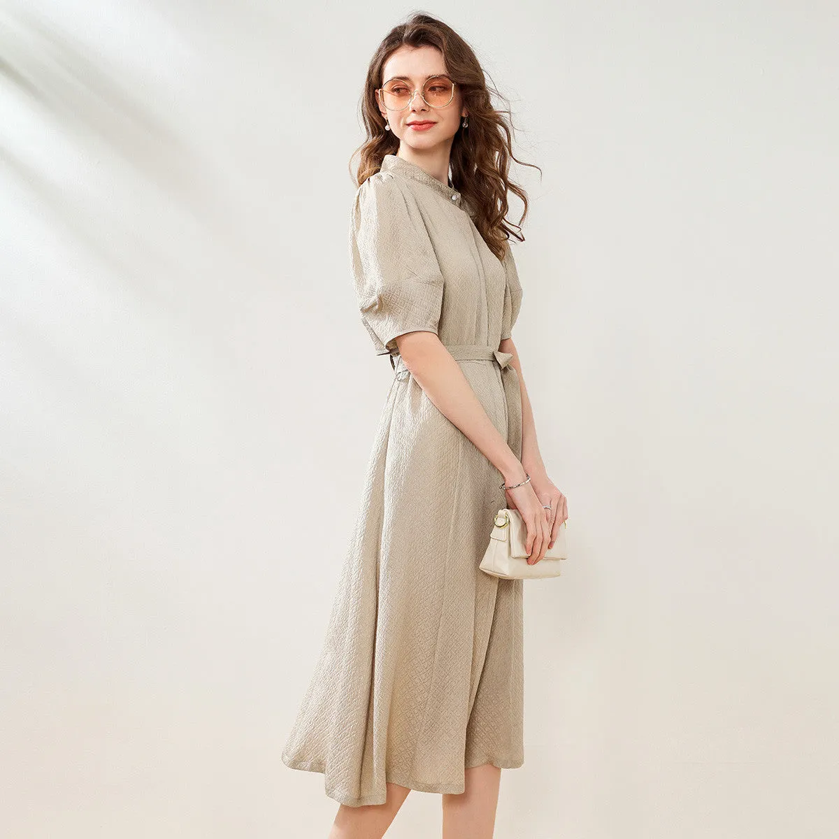 100% Mulberry Silk Waist Cinched Shirt Dress sold by COMOBOCA