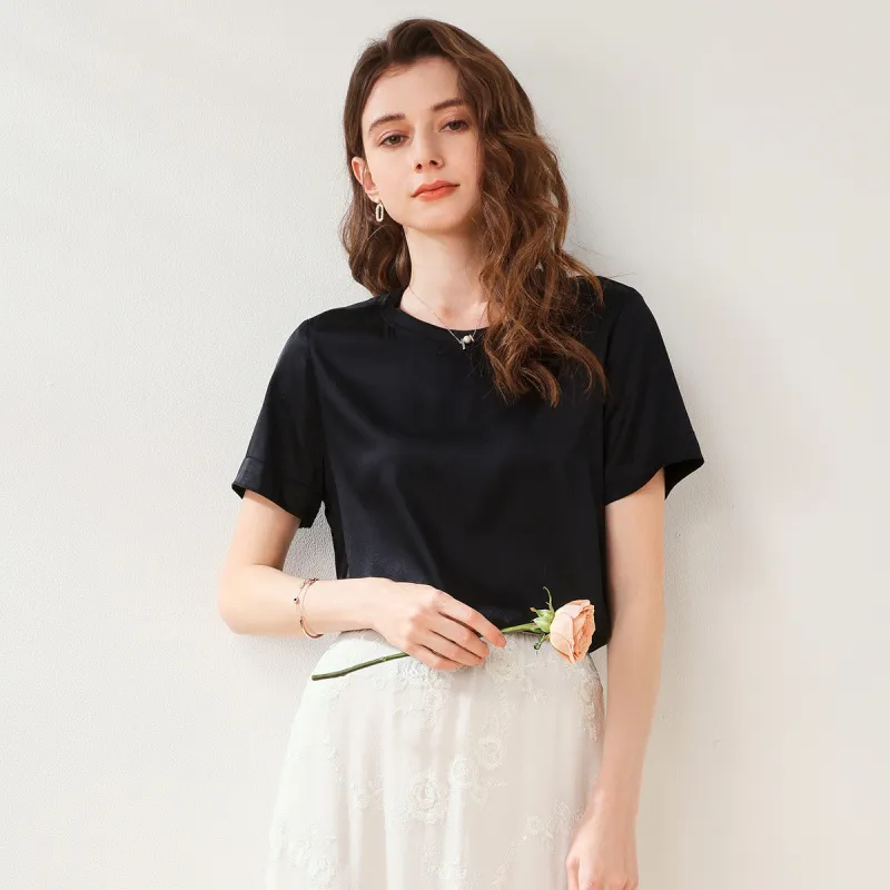 Mulberry Silk Round Neck T-shirt sold by COMOBOCA