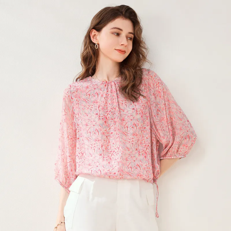 100% Mulberry Silk Floral Print Silk Shirt sold by COMOBOCA