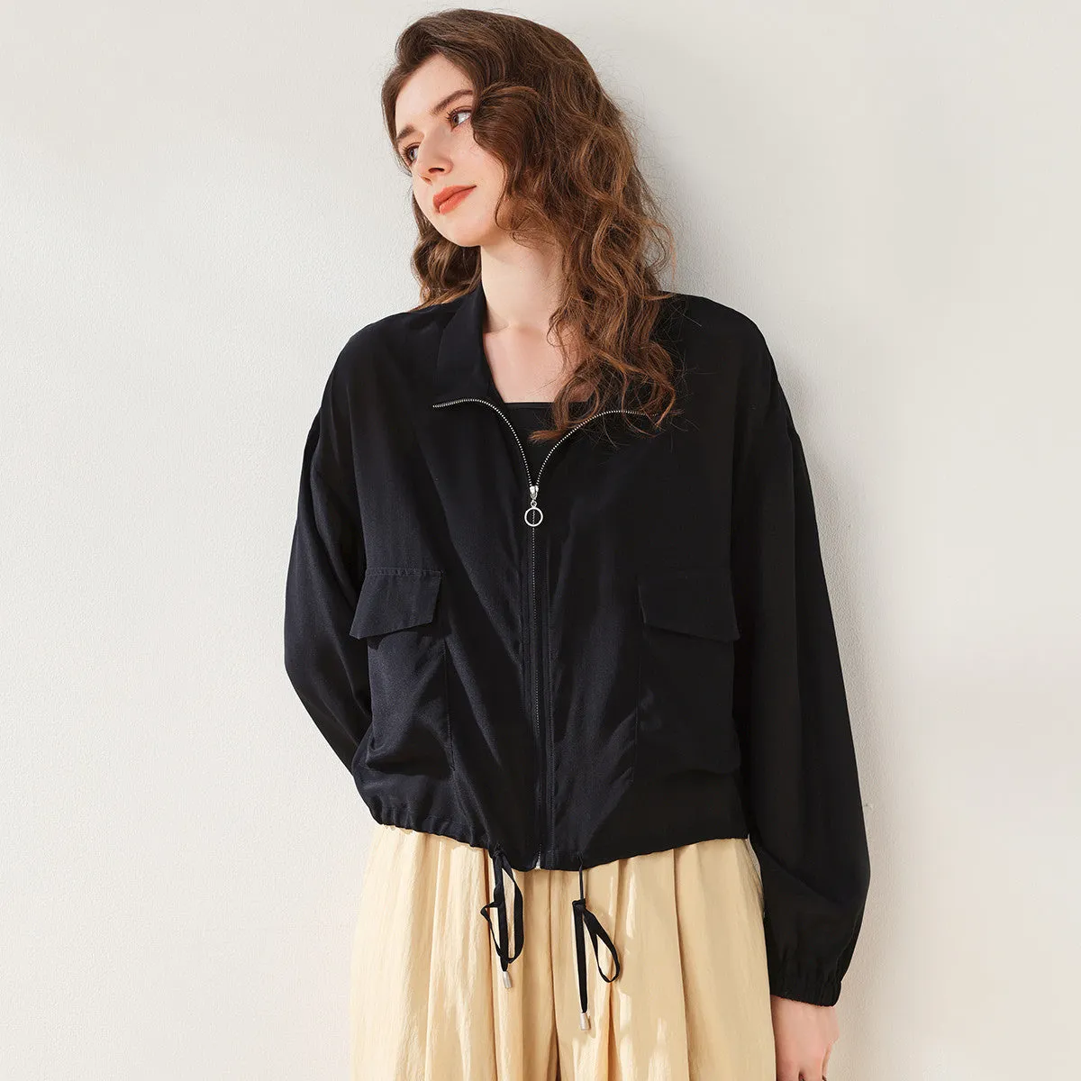 100% Mulberry Silk Cool Casual Zip-up Jacket sold by COMOBOCA product image thumbnail 4