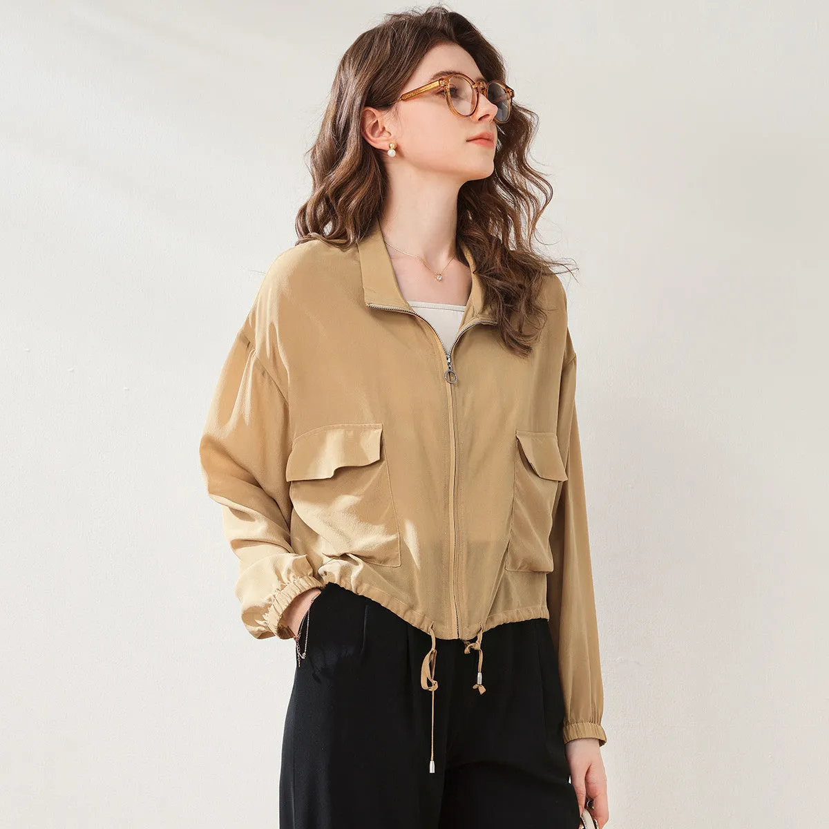 100% Mulberry Silk Cool Casual Zip-up Jacket sold by COMOBOCA