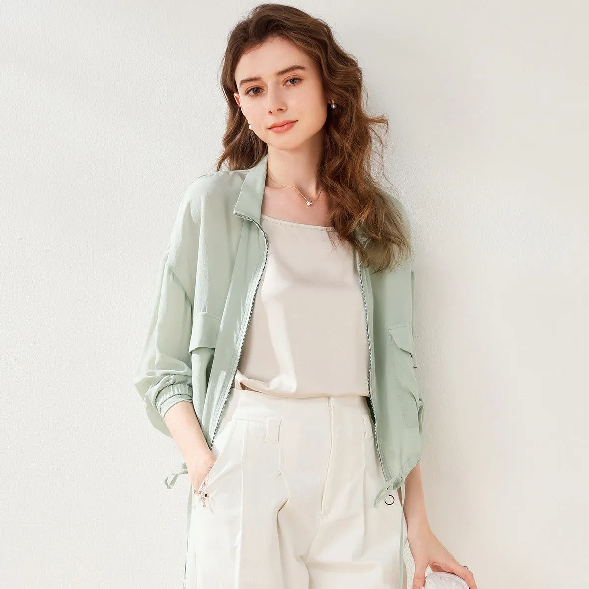 100% Mulberry Silk Cool Casual Zip-up Jacket sold by COMOBOCA product image thumbnail 2