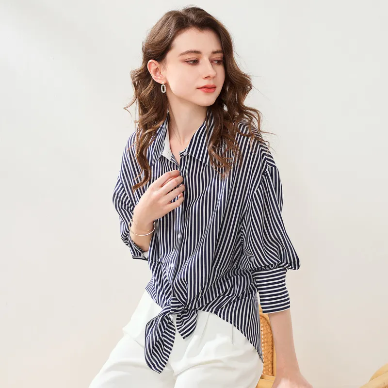 100% Mulberry Silk Striped Silk Shirt sold by COMOBOCA