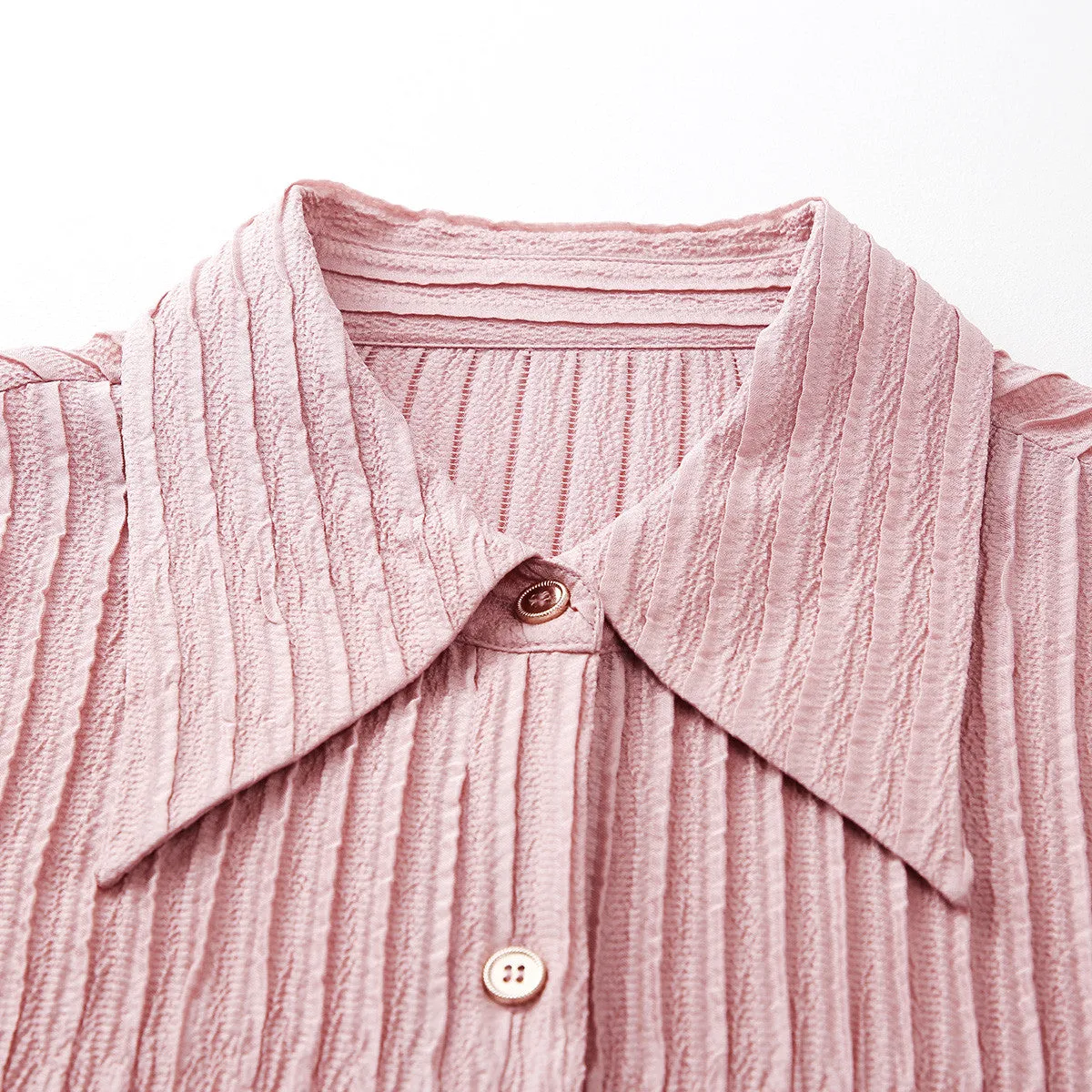 Mulberry Silk Stretch Solid Pleated Shirt sold by COMOBOCA product image thumbnail 5