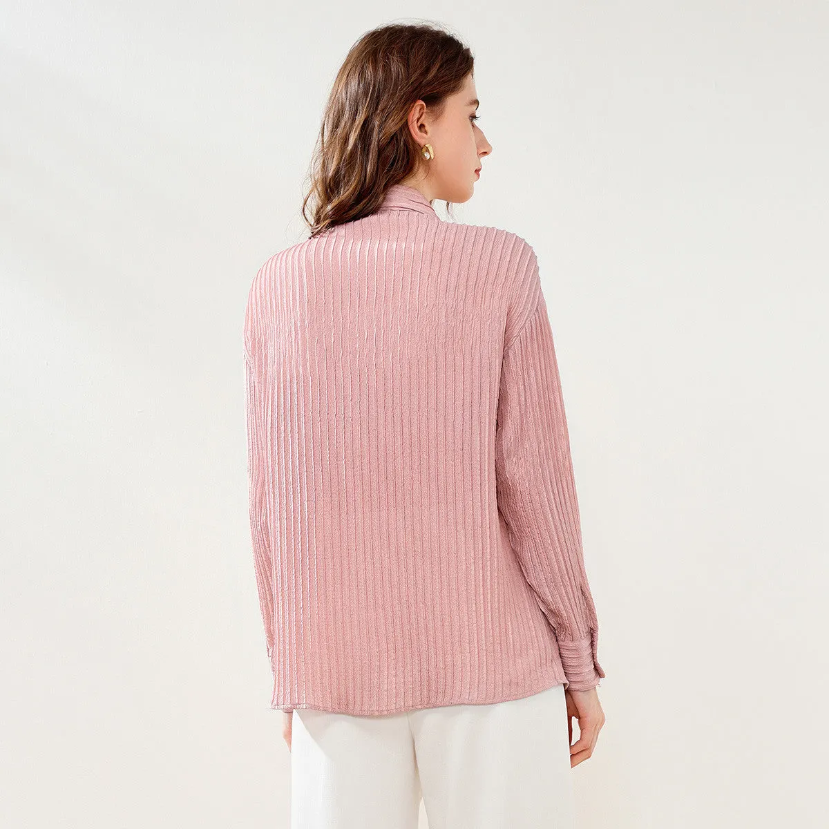 Mulberry Silk Stretch Solid Pleated Shirt sold by COMOBOCA product image thumbnail 2