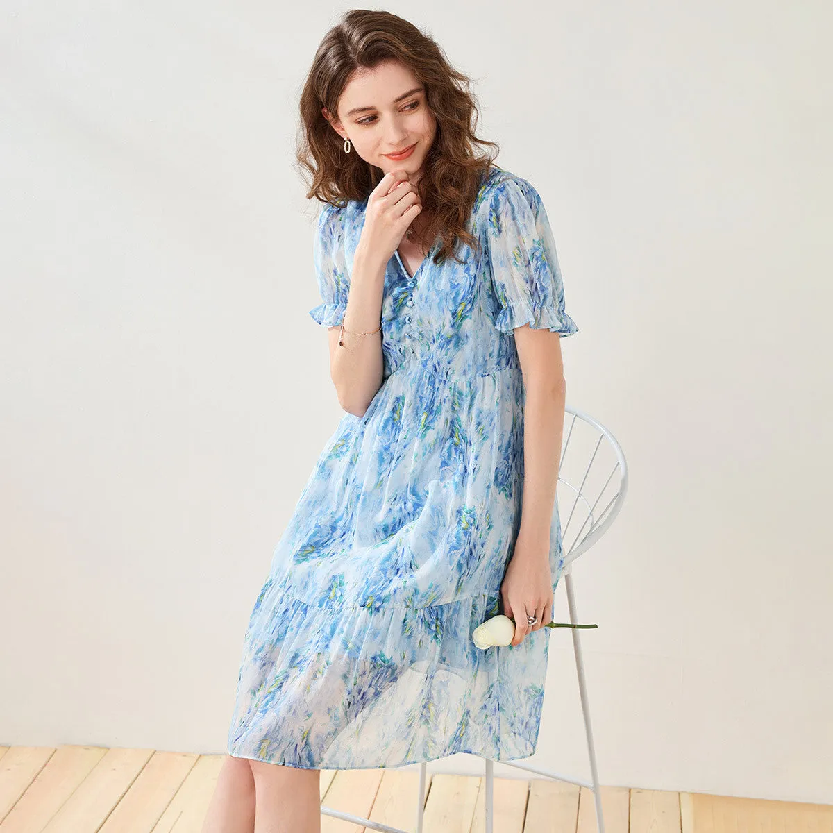 Mulberry Silk Boho Chic V Neck Cinched Dress sold by COMOBOCA product image thumbnail 3