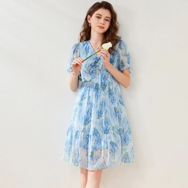 Mulberry Silk Boho Chic V Neck Cinched Dress sold by COMOBOCA