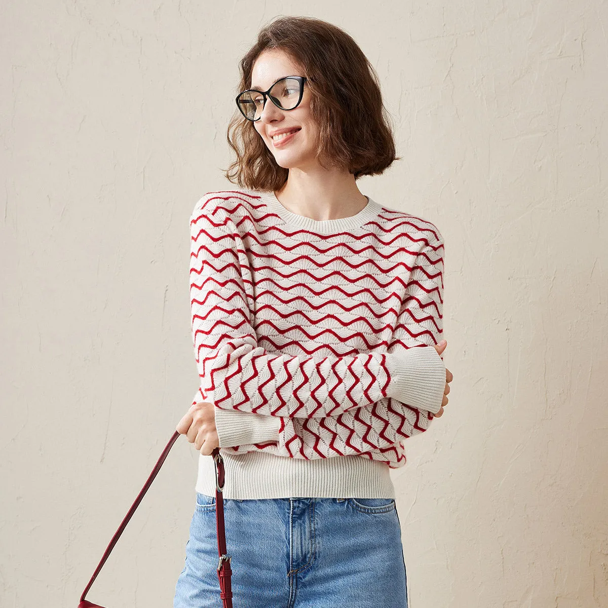 100% Cashmere Women's Wave Pattern Knit Sweater sold by COMOBOCA