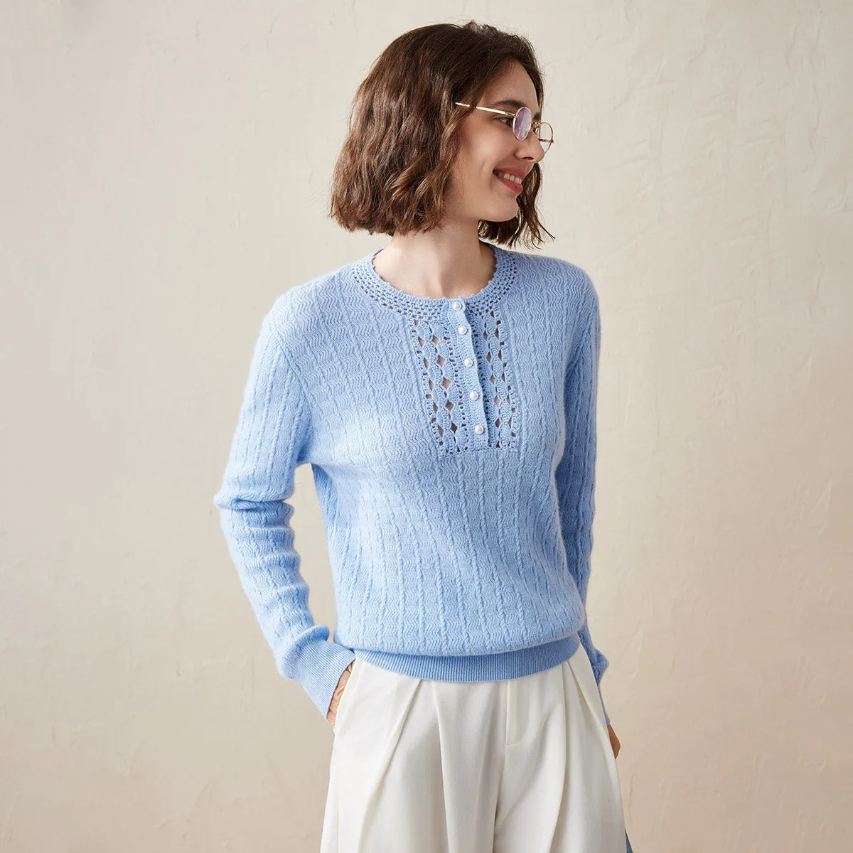 100% Cashmere Women's Knit Sweater with Button Detail sold by COMOBOCA product image thumbnail 5