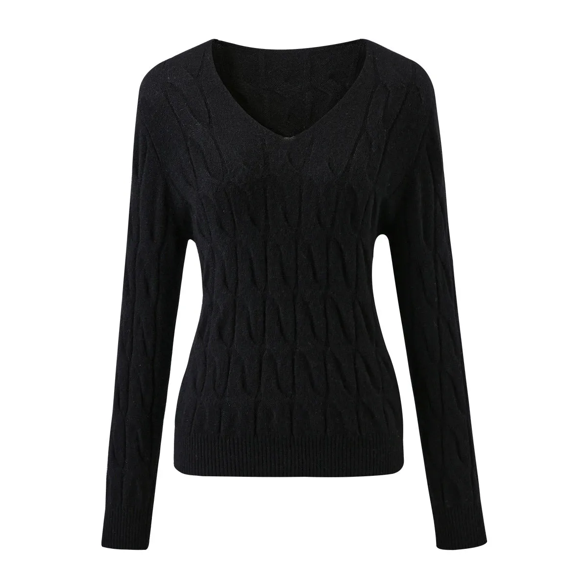 100% Cashmere Women's Cable Knit V-Neck Sweater sold by COMOBOCA product image thumbnail 4