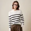 100% Cashmere Cable Knit Striped Sweater with Button Details sold by COMOBOCA