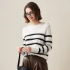 100% Cashmere Cable Knit Striped Sweater with Button Details sold by COMOBOCA