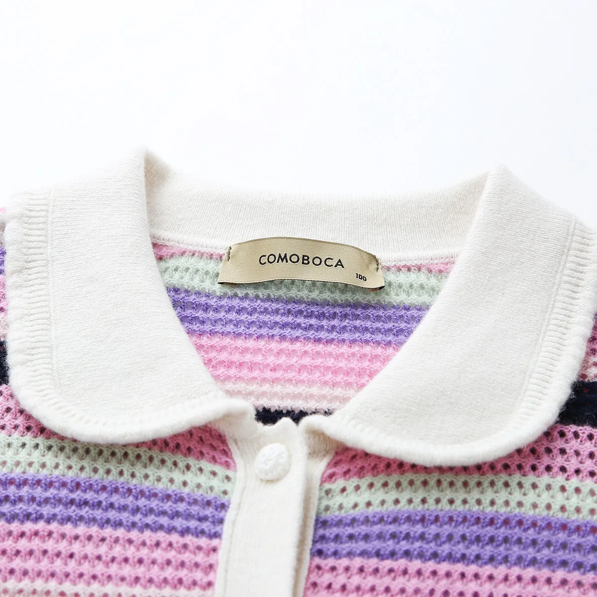 100% Cashmere Striped Knit Cardigan with Contrast Collar sold by COMOBOCA product image thumbnail 4