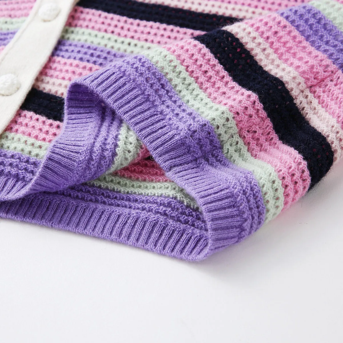 100% Cashmere Striped Knit Cardigan with Contrast Collar sold by COMOBOCA product image thumbnail 5