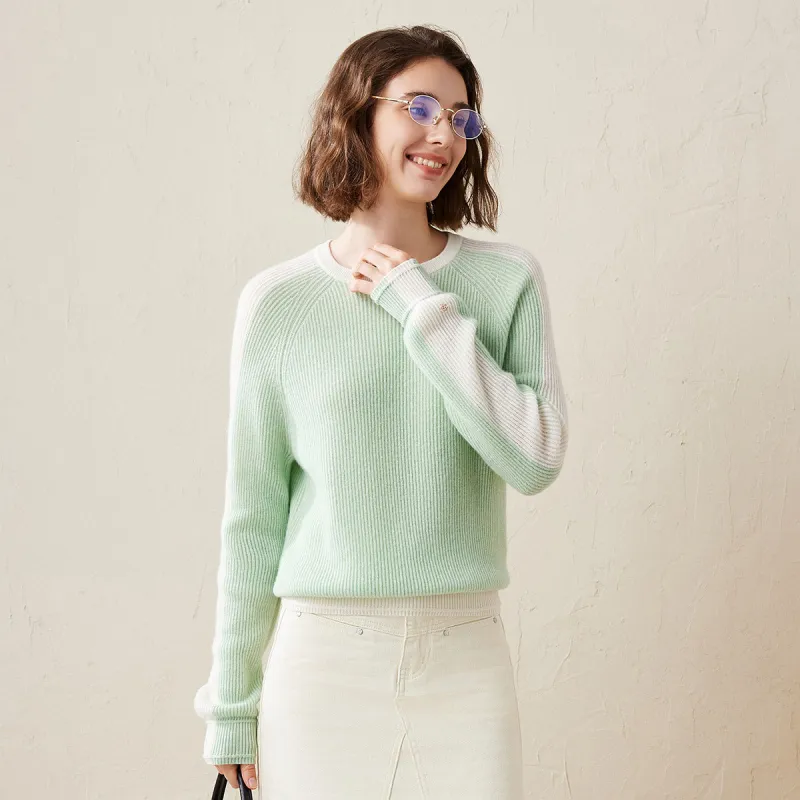 100% Cashmere Color Block Raglan Sleeve Knit Sweater sold by COMOBOCA