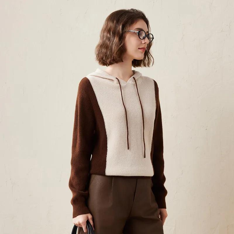 COMOBOCA Cashmere Women's Two Tone Casual Knit Hoodie sold by COMOBOCA