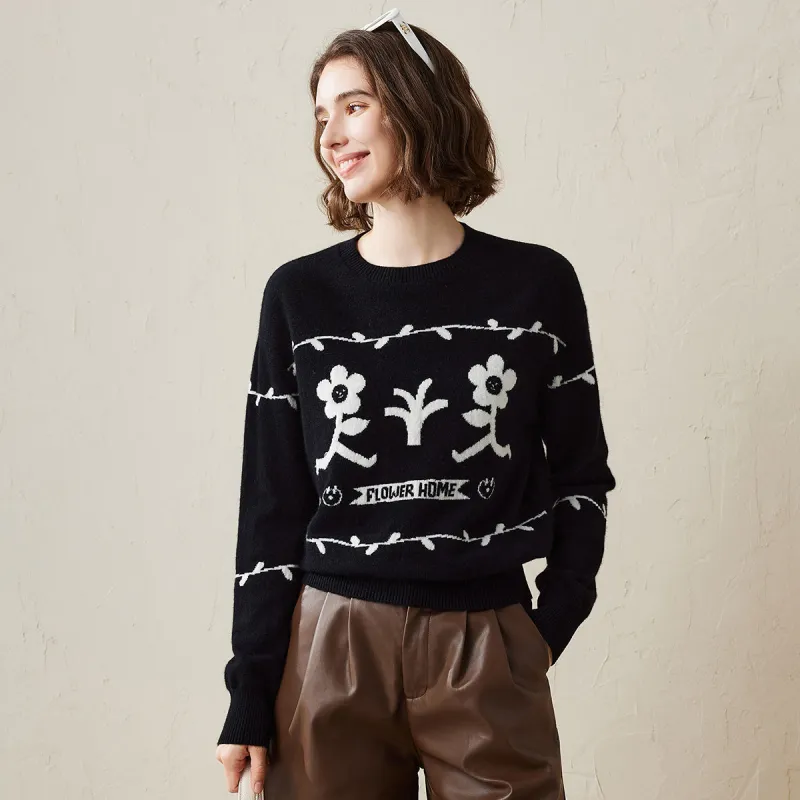 100% Cashmere Flower Patterned Knit Sweater sold by COMOBOCA