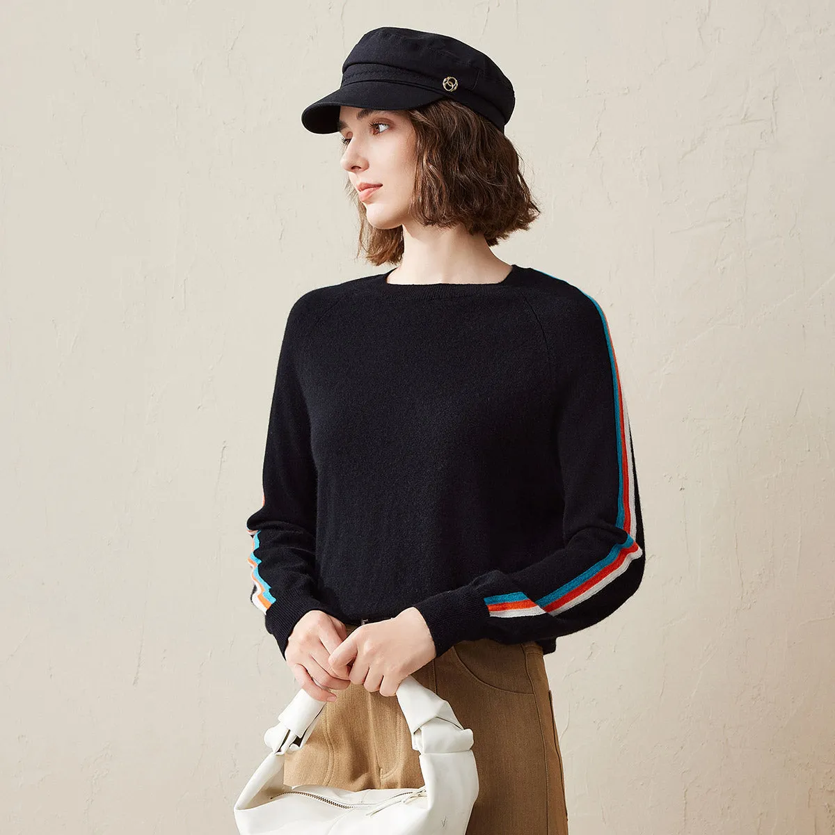 100% Cashmere Women's Colorful Side Stripes Knit Sweater sold by COMOBOCA