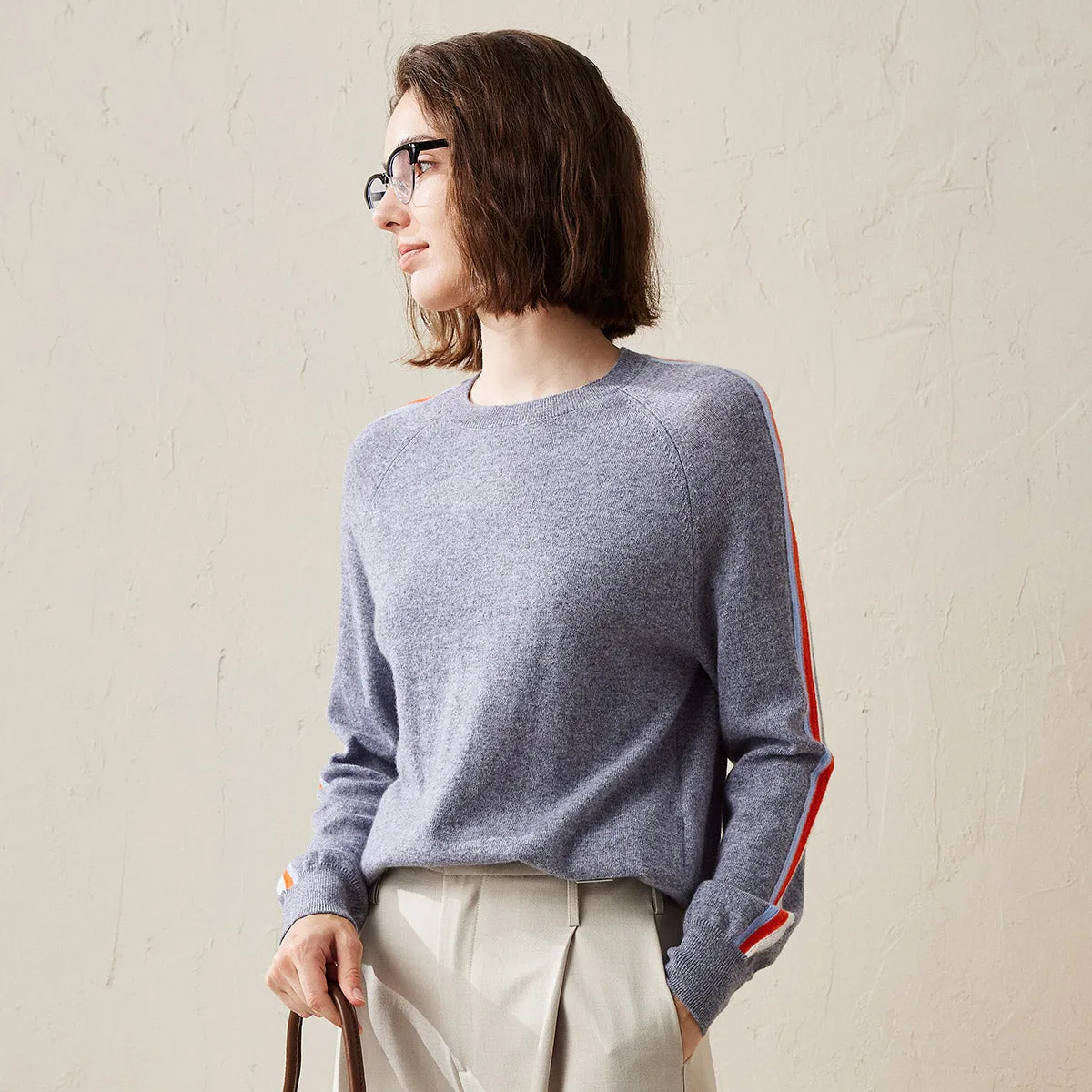 100% Cashmere Women's Colorful Side Stripes Knit Sweater sold by COMOBOCA product image thumbnail 4