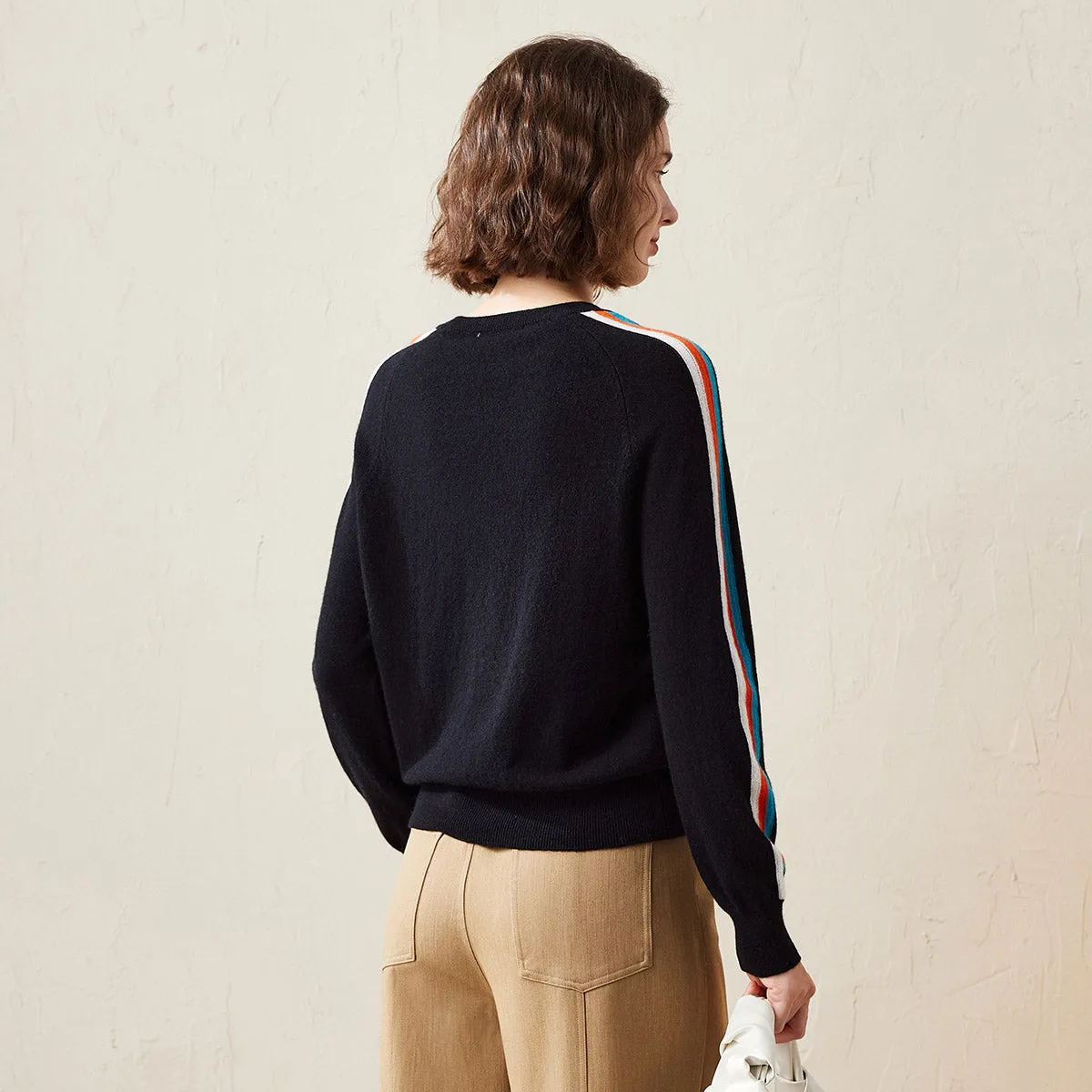 100% Cashmere Women's Colorful Side Stripes Knit Sweater sold by COMOBOCA product image thumbnail 2