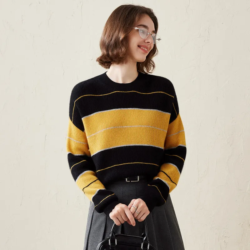 100% Cashmere Women's Striped Crewneck Sweater sold by COMOBOCA
