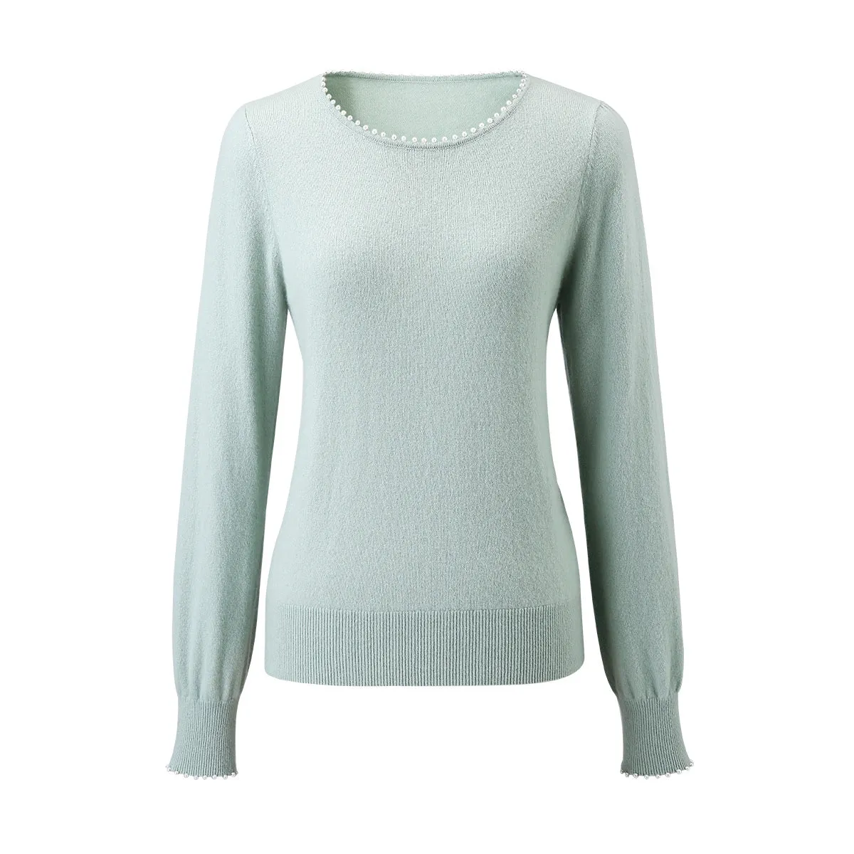 100% Cashmere Women's Pearl-Trimmed Knit Sweater sold by COMOBOCA product image thumbnail 3
