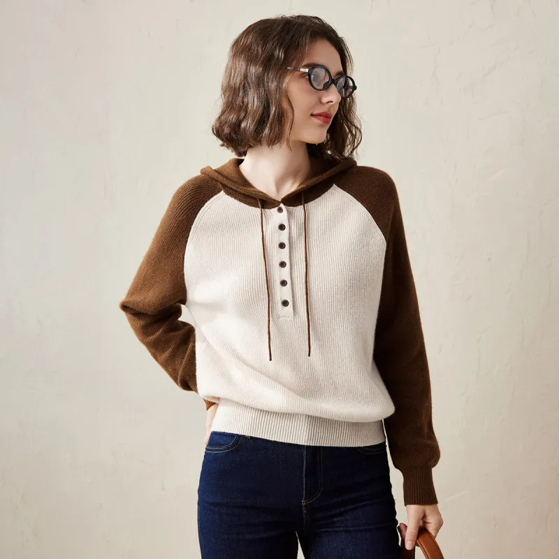 100% Cashmere Women's Color Block Button-Up Hoodie sold by COMOBOCA