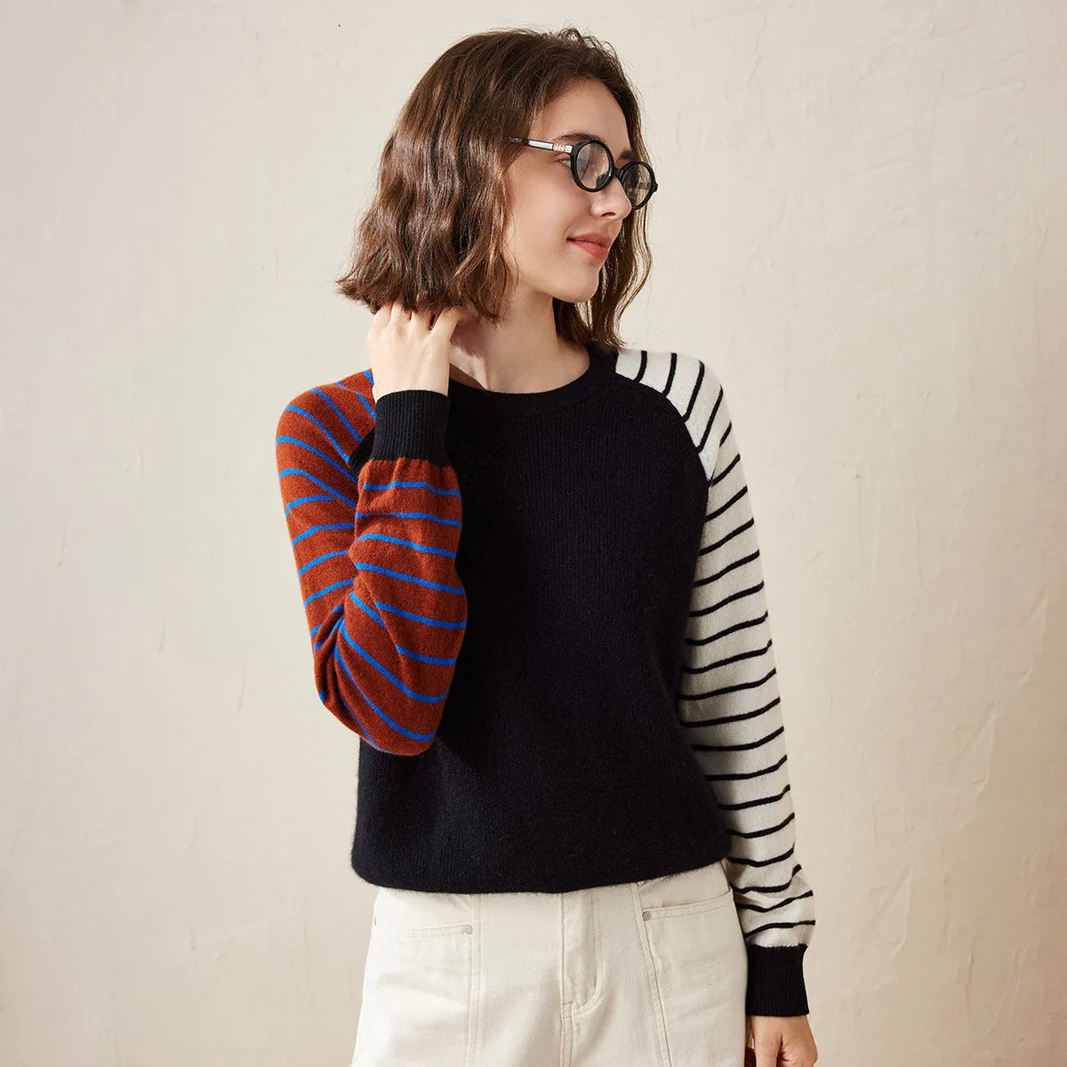 100% Cashmere Color Block Striped Sleeve Sweater sold by COMOBOCA product image thumbnail 5