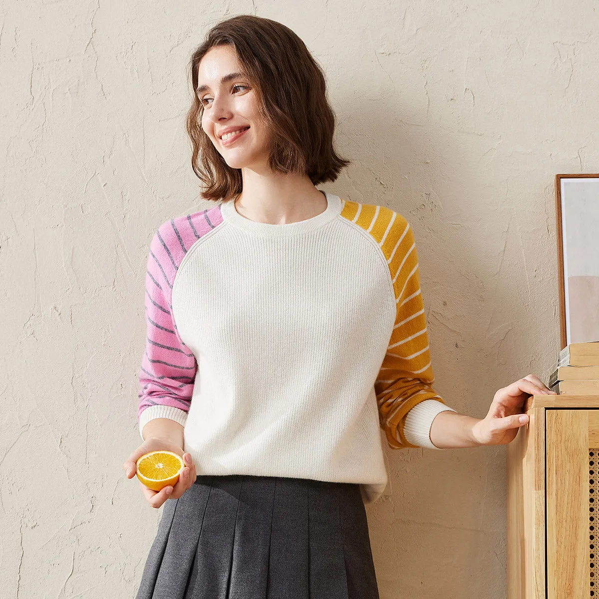 100% Cashmere Color Block Striped Sleeve Sweater sold by COMOBOCA product image thumbnail 2